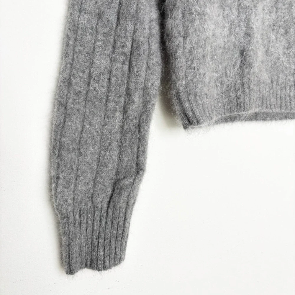 J.Crew Brushed Cashmere Sailor Collar Sweater Grey XS Luxe Fuzzy Knit CE683
